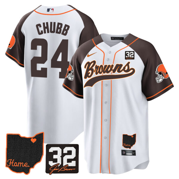 Men's Browns #32 Jim Brown Memorial & Home Patch Baseball Jersey V2 - All Stitched - Image 44