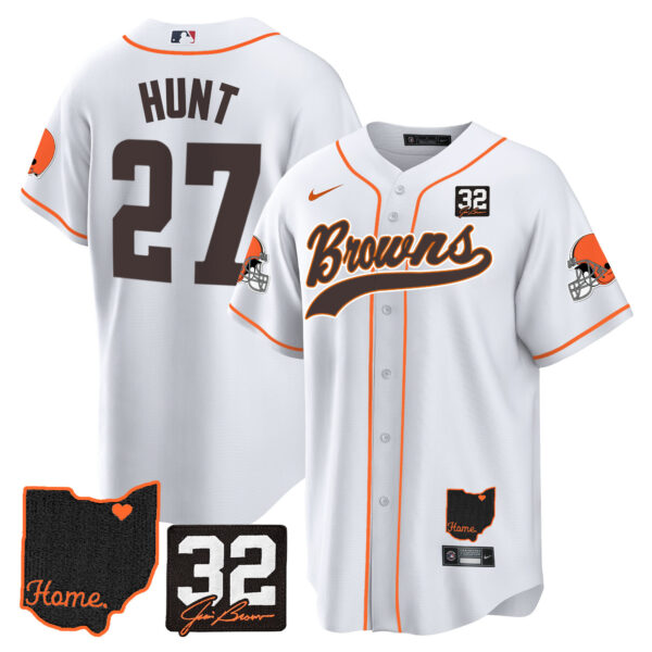 Men's Browns #32 Jim Brown Memorial & Home Patch Baseball Jersey V2 - All Stitched - Image 25