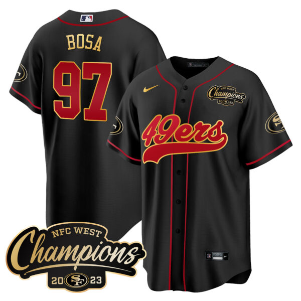 Men's 49ers 2023 NFC West Champions Baseball Gold Trim Jersey - All Stitched - Image 7