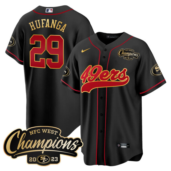 Men's 49ers 2023 NFC West Champions Baseball Gold Trim Jersey - All Stitched - Image 9