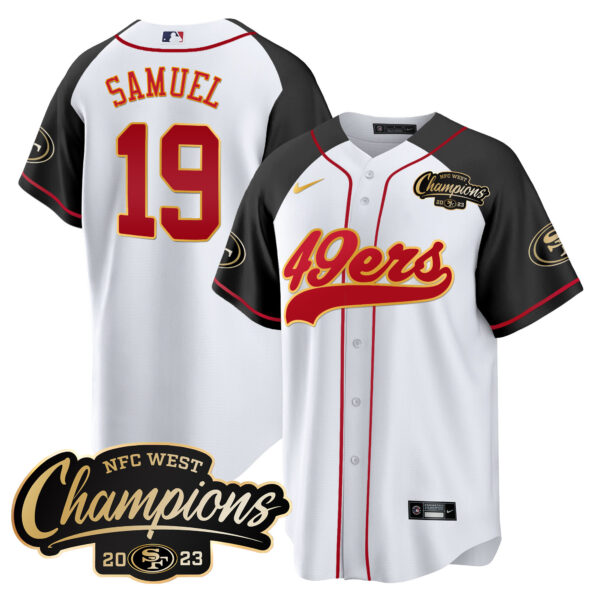 Men's 49ers 2023 NFC West Champions Baseball Gold Trim Jersey - All Stitched - Image 42