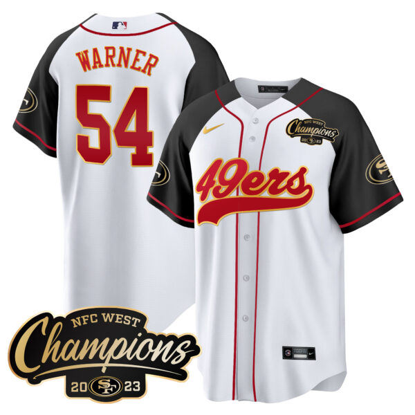 Men's 49ers 2023 NFC West Champions Baseball Gold Trim Jersey - All Stitched - Image 45