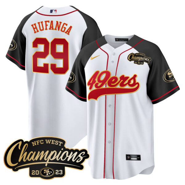 Men's 49ers 2023 NFC West Champions Baseball Gold Trim Jersey - All Stitched - Image 49