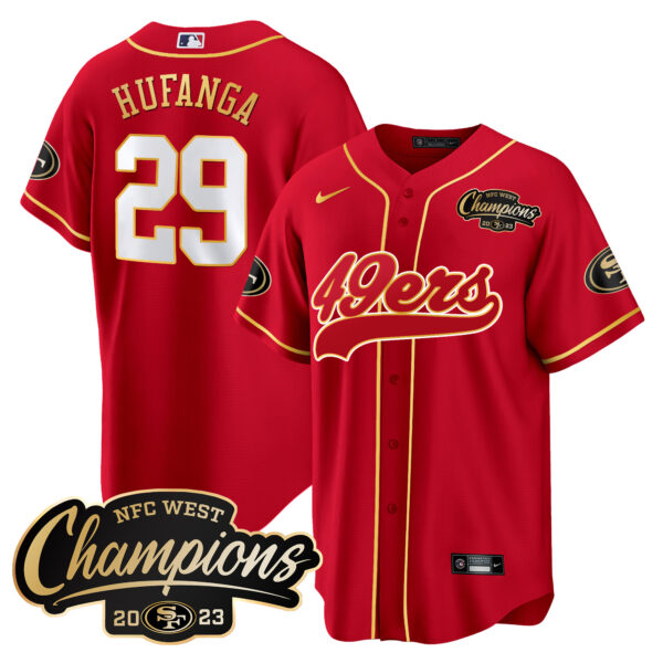 Men's 49ers 2023 NFC West Champions Baseball Gold Trim Jersey - All Stitched - Image 19