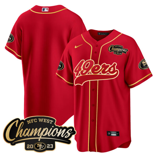 Men's 49ers 2023 NFC West Champions Baseball Gold Trim Jersey - All Stitched - Image 20