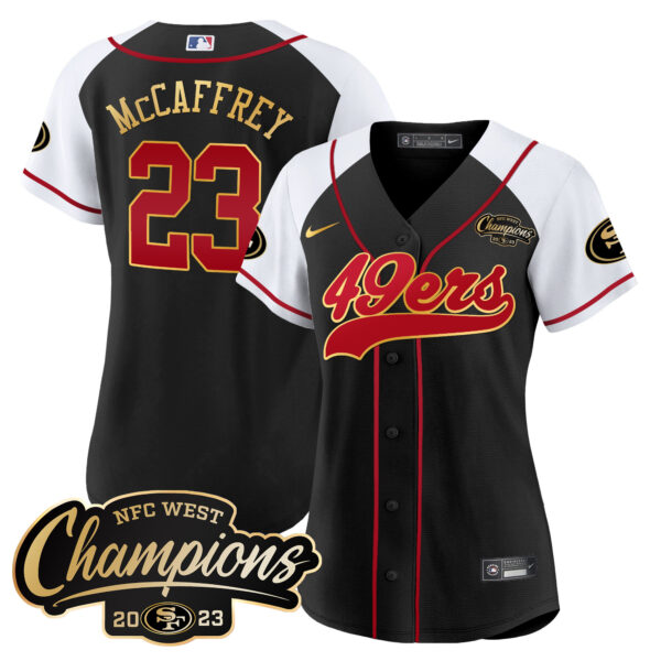 Women's 49ers 2023 NFC West Champions Baseball Gold Trim Jersey - All Stitched - Image 31