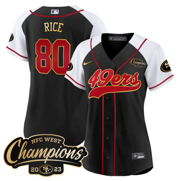 Women's 49ers 2023 NFC West Champions Baseball Gold Trim Jersey - All Stitched - Image 36
