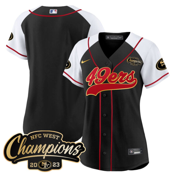 Women's 49ers 2023 NFC West Champions Baseball Gold Trim Jersey - All Stitched - Image 40