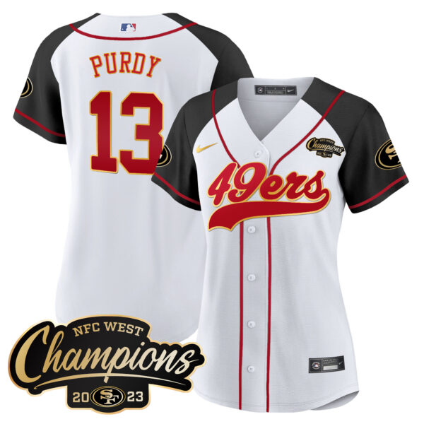 Women's 49ers 2023 NFC West Champions Baseball Gold Trim Jersey - All Stitched - Image 43