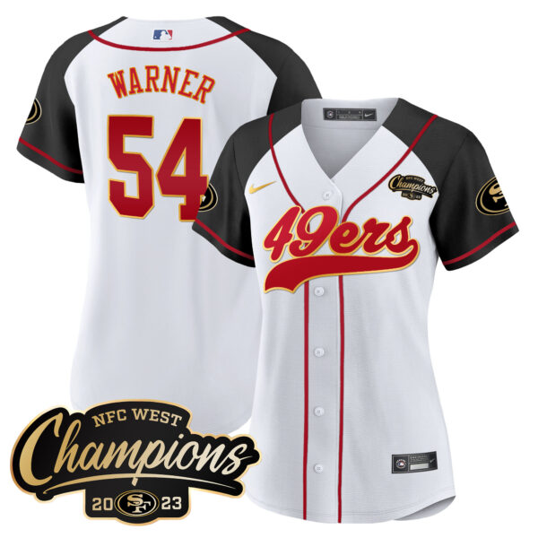 Women's 49ers 2023 NFC West Champions Baseball Gold Trim Jersey - All Stitched - Image 45