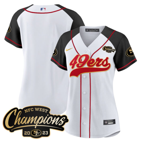 Women's 49ers 2023 NFC West Champions Baseball Gold Trim Jersey - All Stitched - Image 50