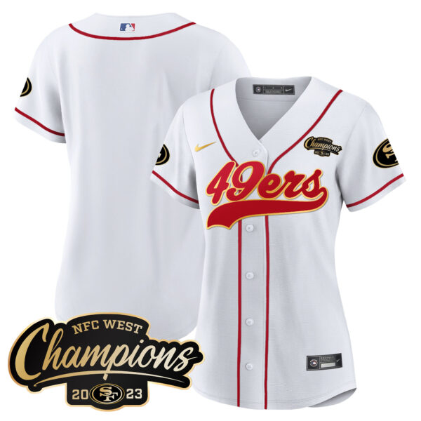 Women's 49ers 2023 NFC West Champions Baseball Gold Trim Jersey - All Stitched - Image 30