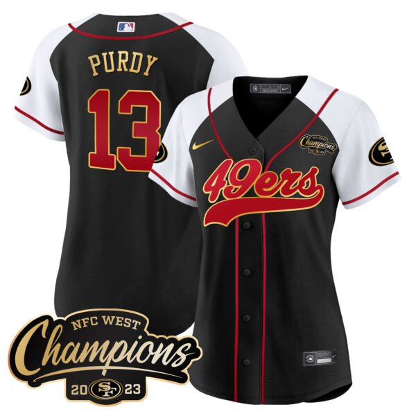 Women's 49ers 2023 NFC West Champions Baseball Gold Trim Jersey - All Stitched - Image 33