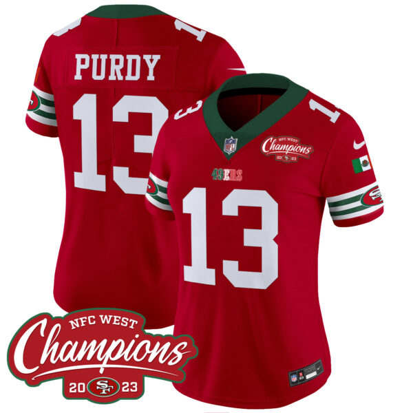 Women's 49ers Mexico 2023 NFC West Champions Patch Vapor Jersey - All Stitched - Image 13