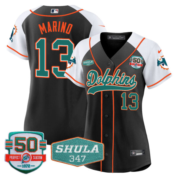 Women's Dolphins 50th & Don Shula 347 Memorial Patch Baseball Jersey - All Stitched - Image 5