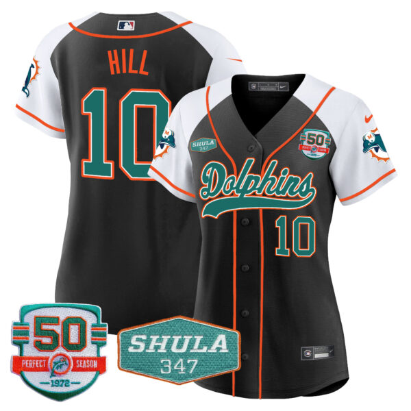 Women's Dolphins 50th & Don Shula 347 Memorial Patch Baseball Jersey - All Stitched - Image 3