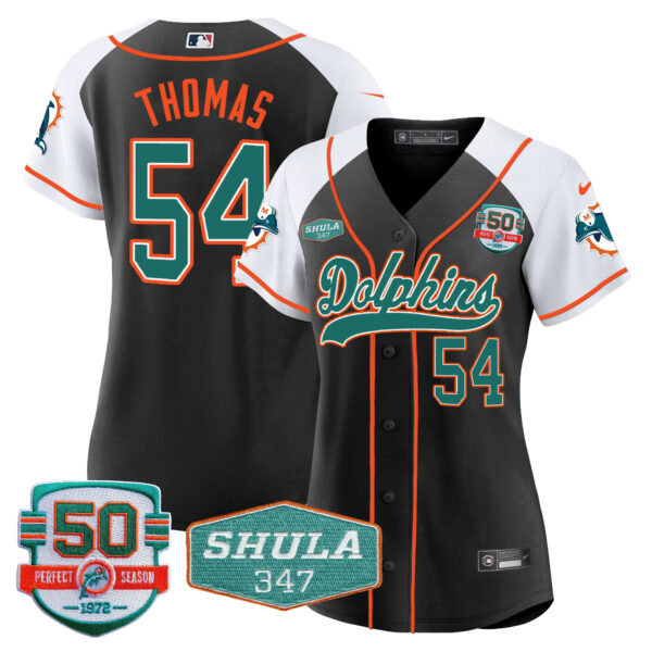Women's Dolphins 50th & Don Shula 347 Memorial Patch Baseball Jersey - All Stitched - Image 6