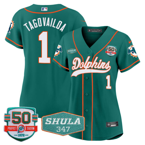 Women's Dolphins 50th & Don Shula 347 Memorial Patch Baseball Jersey - All Stitched - Image 15