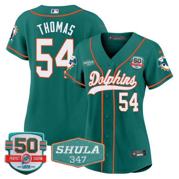 Women's Dolphins 50th & Don Shula 347 Memorial Patch Baseball Jersey - All Stitched - Image 20
