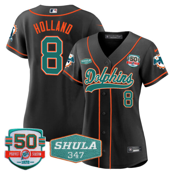 Women's Dolphins 50th & Don Shula 347 Memorial Patch Baseball Jersey - All Stitched - Image 32