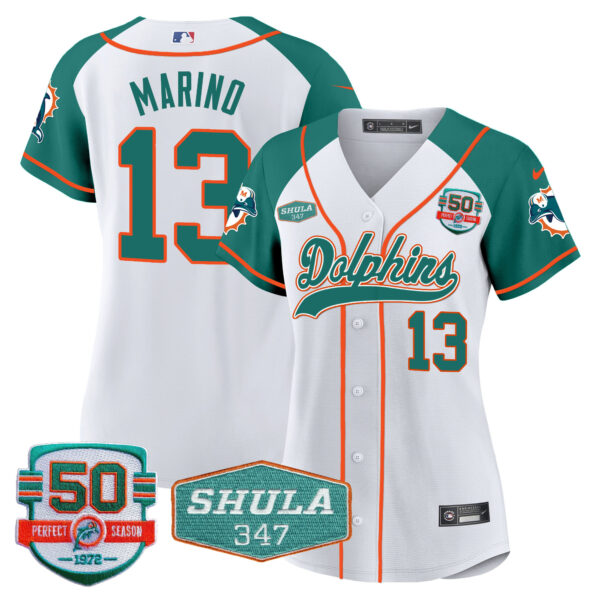 Women's Dolphins 50th & Don Shula 347 Memorial Patch Baseball Jersey - All Stitched - Image 47