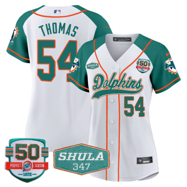 Women's Dolphins 50th & Don Shula 347 Memorial Patch Baseball Jersey - All Stitched - Image 48