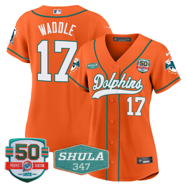 Women's Dolphins 50th & Don Shula 347 Memorial Patch Baseball Jersey - All Stitched - Image 37
