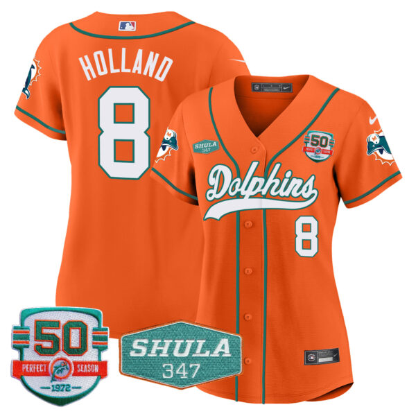 Women's Dolphins 50th & Don Shula 347 Memorial Patch Baseball Jersey - All Stitched - Image 39