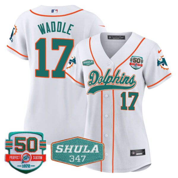 Women's Dolphins 50th & Don Shula 347 Memorial Patch Baseball Jersey - All Stitched - Image 23