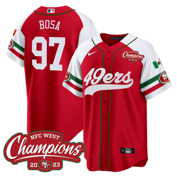 Men's 49ers Mexico 2023 NFC West Champions Baseball Jersey - All Stitched - Image 57