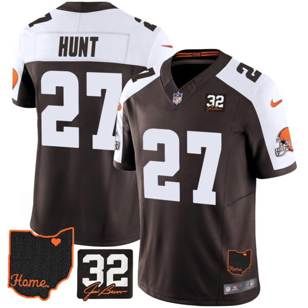 Men's Browns #32 Jim Brown Memorial & Home Patch Jersey V3 - All Stitched - Image 7