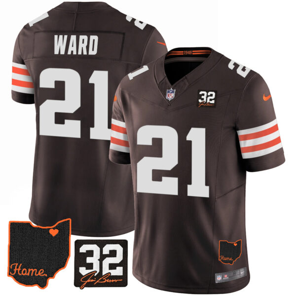 Men's Browns #32 Jim Brown Memorial & Home Patch Jersey V3 - All Stitched - Image 15