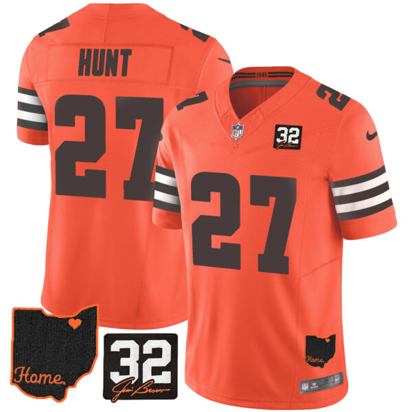 Men's Browns #32 Jim Brown Memorial & Home Patch Jersey V3 - All Stitched - Image 34