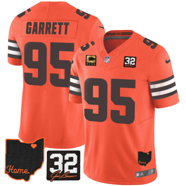 Men's Browns #32 Jim Brown Memorial & Home Patch Jersey V3 - All Stitched - Image 32