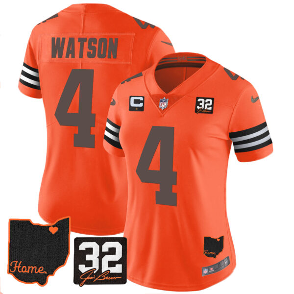 Women's Browns #32 Jim Brown Memorial & Home Patch Jersey V3 - All Stitched - Image 23