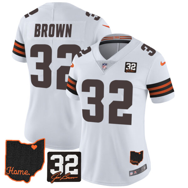 Women's Browns #32 Jim Brown Memorial & Home Patch Jersey V3 - All Stitched - Image 18