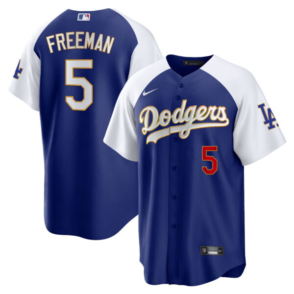 Men's Los Angeles Dodgers Gold Trim Cool Base Jersey - All Stitched - Image 12