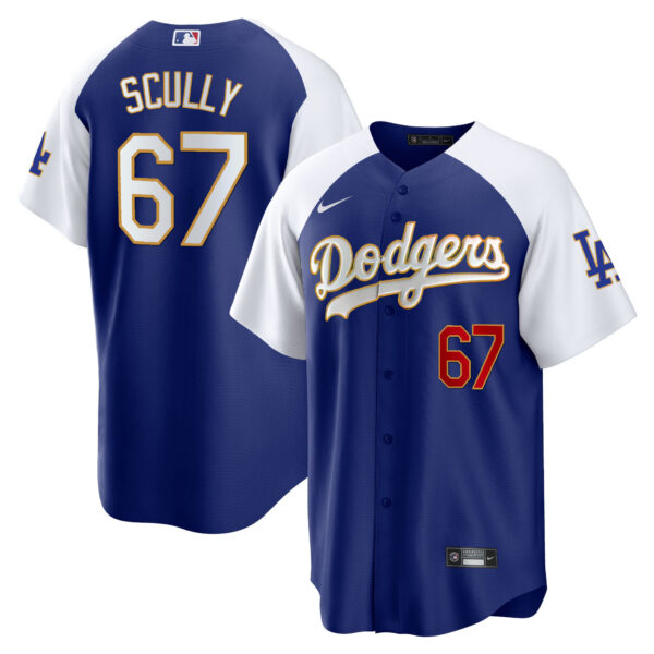 Men's Los Angeles Dodgers Gold Trim Cool Base Jersey - All Stitched - Image 14