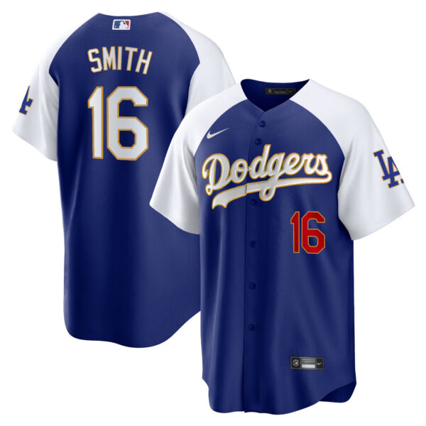 Men's Los Angeles Dodgers Gold Trim Cool Base Jersey - All Stitched - Image 15
