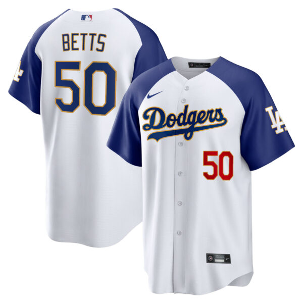Men's Los Angeles Dodgers Gold Trim Cool Base Jersey - All Stitched - Image 3