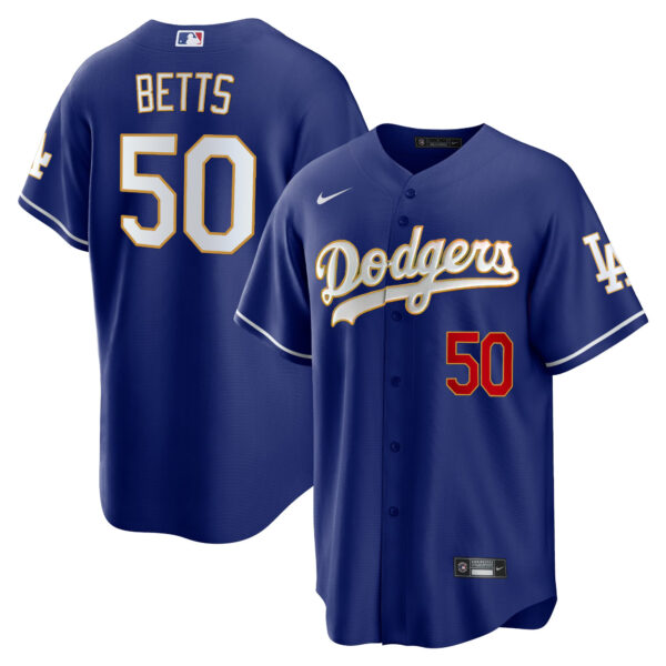 Men's Los Angeles Dodgers Gold Trim Cool Base Jersey - All Stitched - Image 33