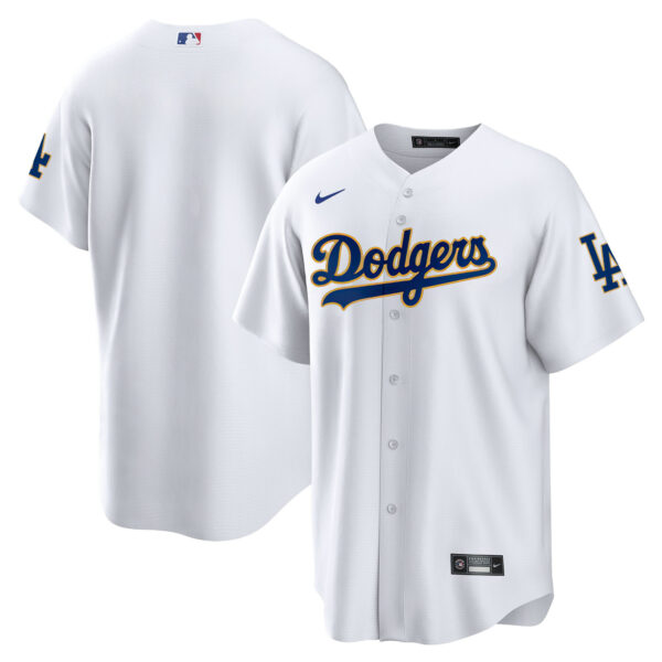 Men's Los Angeles Dodgers Gold Trim Cool Base Jersey - All Stitched - Image 30