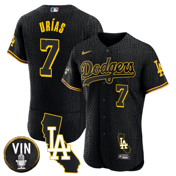 Men's Dodgers California Patch Gold Trim Flex Base Jersey - All Stitched - Image 43