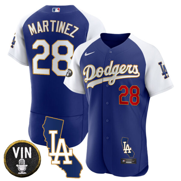 Men's Dodgers California Patch Gold Trim Flex Base Jersey - All Stitched - Image 33