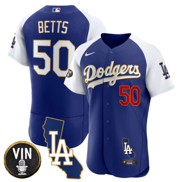 Men's Dodgers California Patch Gold Trim Flex Base Jersey - All Stitched - Image 30