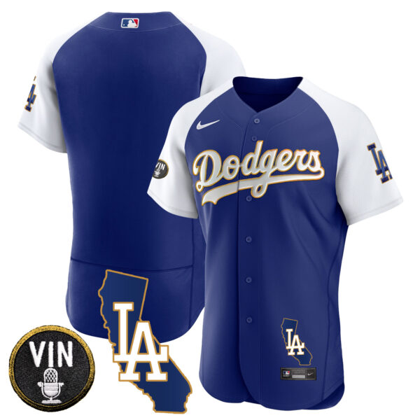 Men's Dodgers California Patch Gold Trim Flex Base Jersey - All Stitched - Image 36