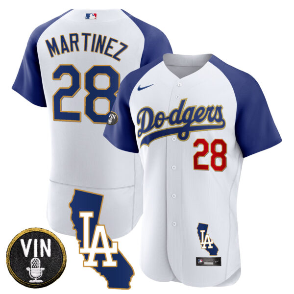 Men's Dodgers California Patch Gold Trim Flex Base Jersey - All Stitched - Image 24
