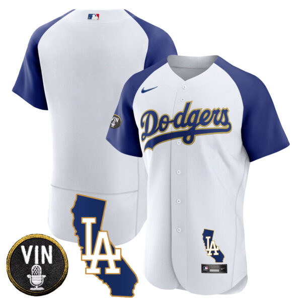 Men's Dodgers California Patch Gold Trim Flex Base Jersey - All Stitched - Image 27