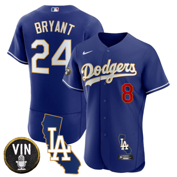 Men's Dodgers California Patch Gold Trim Flex Base Jersey - All Stitched - Image 8