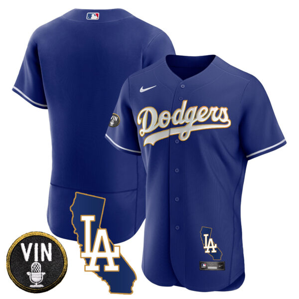 Men's Dodgers California Patch Gold Trim Flex Base Jersey - All Stitched - Image 9